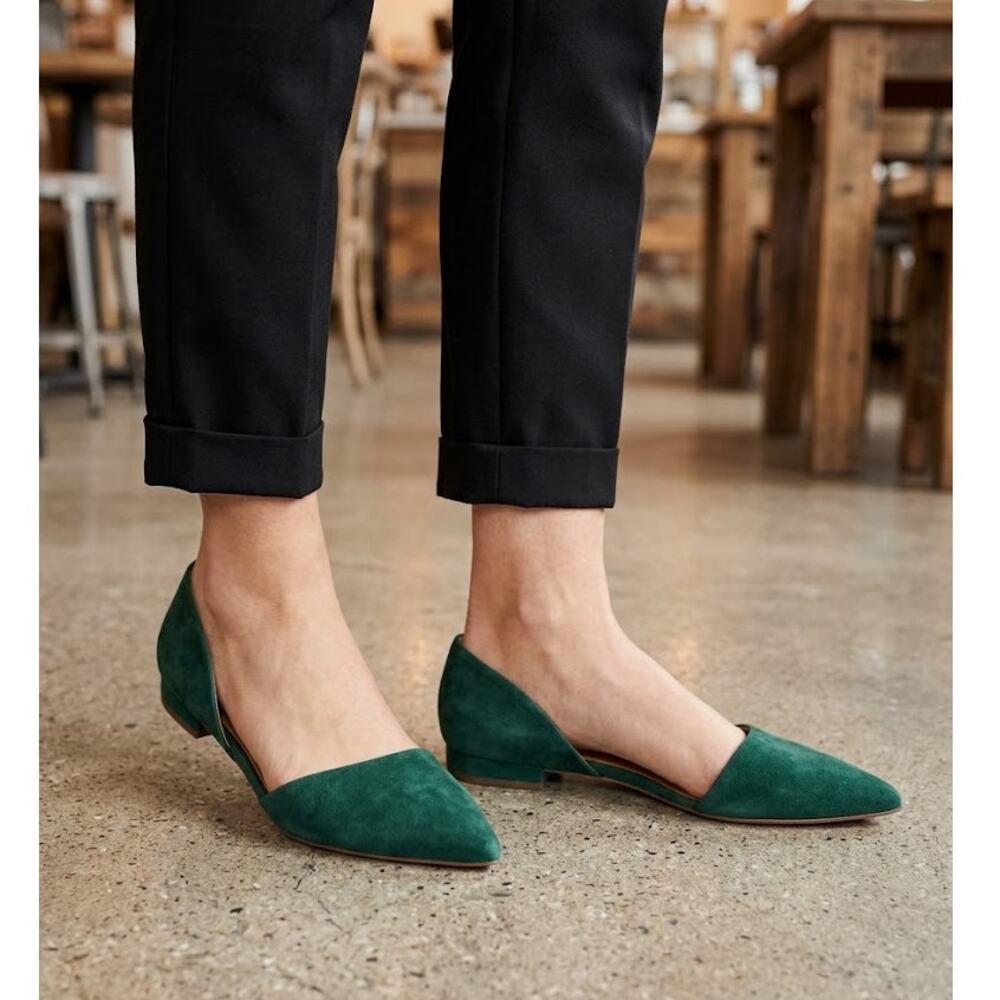 J.Crew Women’s Zoe Suede D'Orsay Flats Pointed Toe Party Size 8.5 Emerald Green
